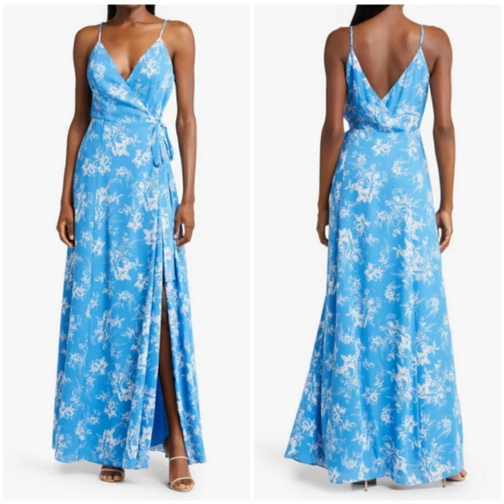 💕WAYF💕 The Angelina Floral Wrap Gown ~ Ocean Etoile Floral Print Medium M NWOT